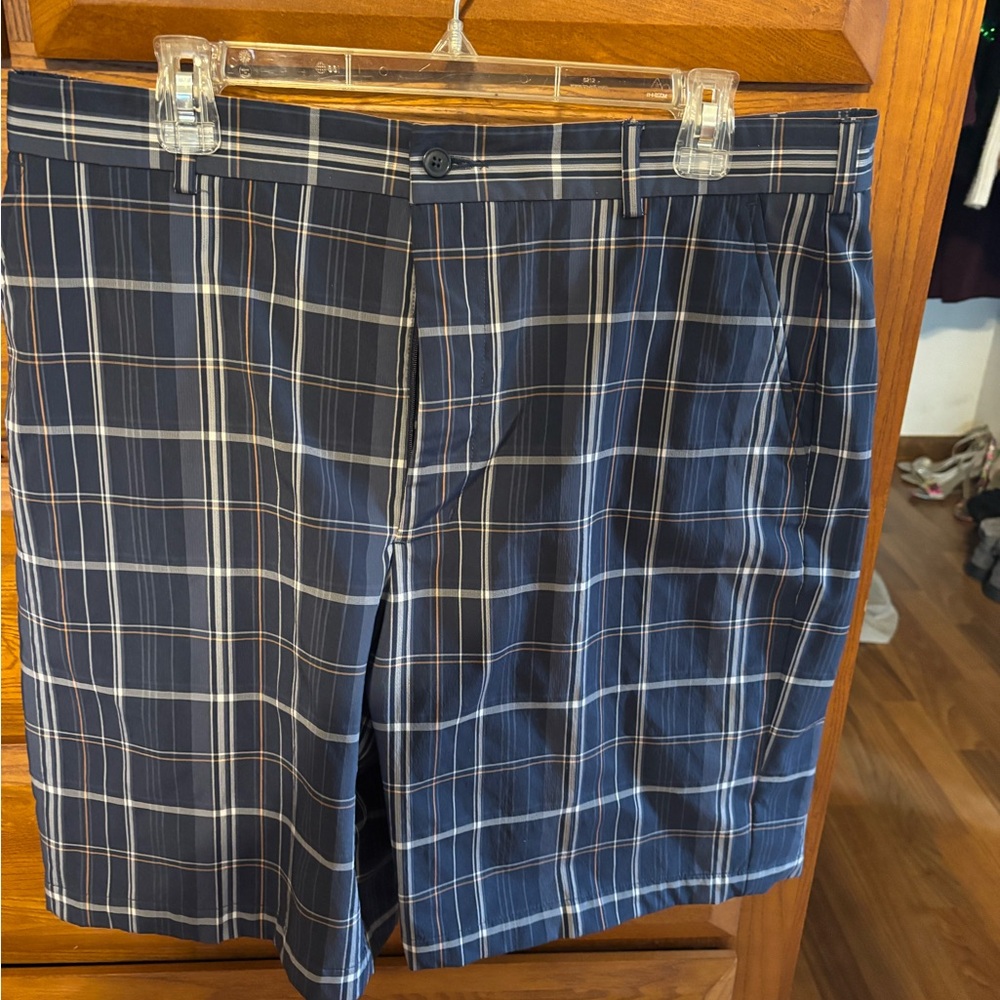 Pebble Beach Navy and White Plaid Flat Front golf  Shorts